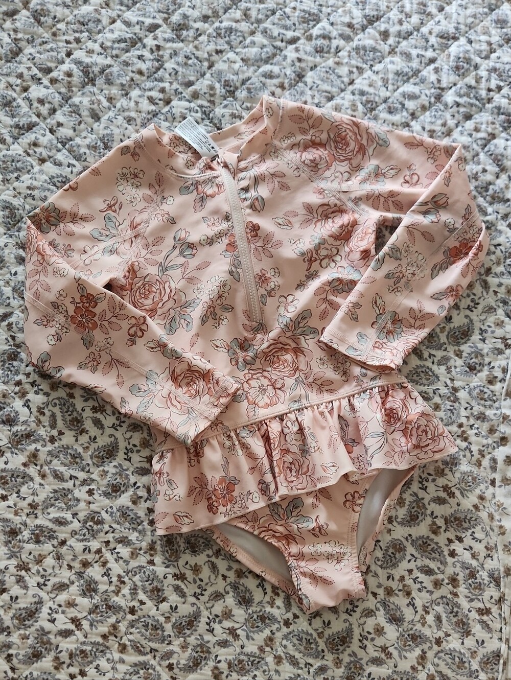 Girls' Long Sleeve Floral One-Piece Swimsuit - Pink